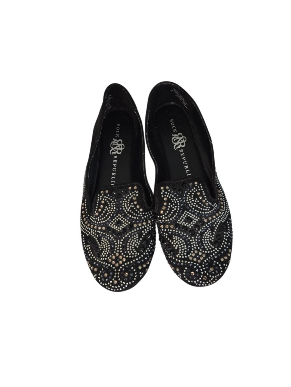 Rock & Republic Black Slip-On Flats with Silver Stud Embellishments